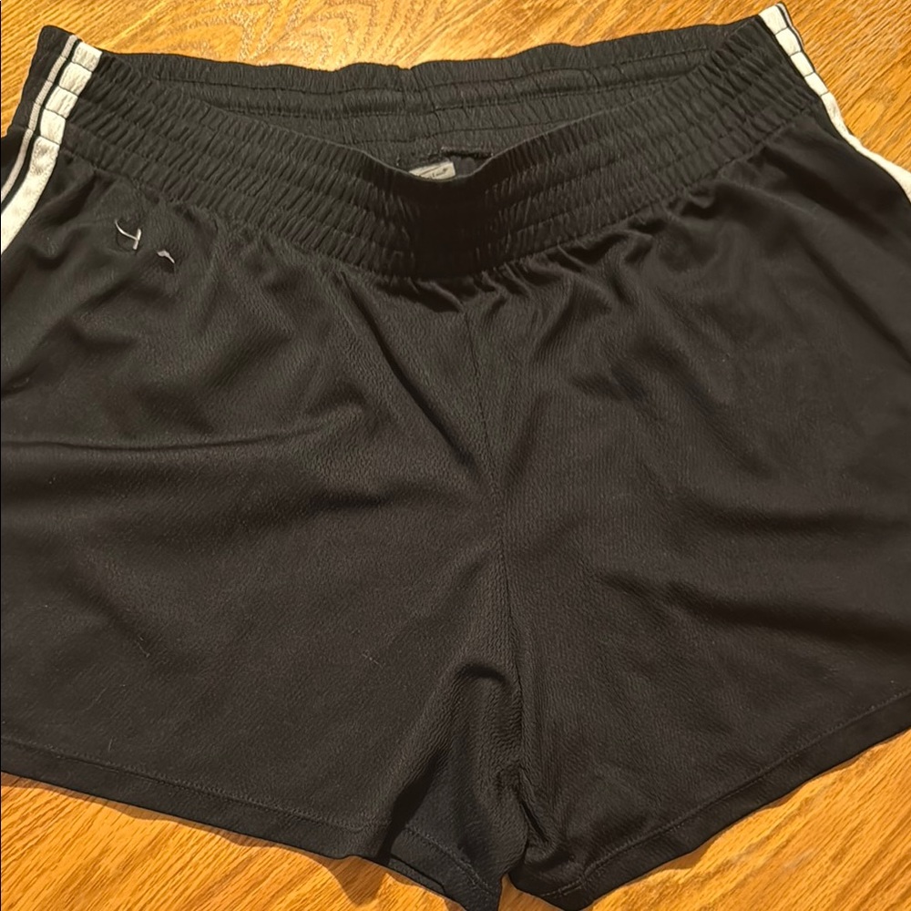 Champion Women’s Black Athletic Shorts with White and Grey Stripes Size L EUC